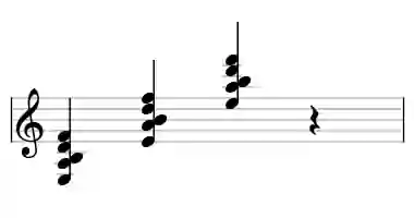 Sheet music of E b9sus in three octaves